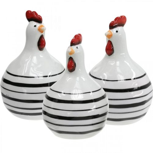 Artikel Decoratieve Kip Keramiek Wit met Zwarte Strepen Rond Ø 7cm H11cm 3 st.