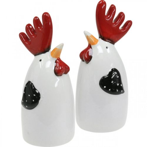Artikel Keramiek Kip Rood Wit Haan Tafeldecoratie 7×6×15cm 2 stuks