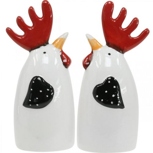 Artikel Keramiek Kip Rood Wit Haan Tafeldecoratie 7×6×15cm 2 stuks