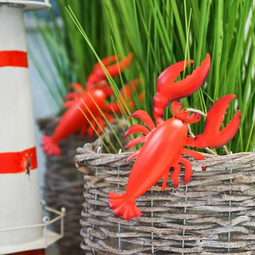 Floristik24 Kreeft deco-hanger metaal rood 11,5x21,5cm 3st