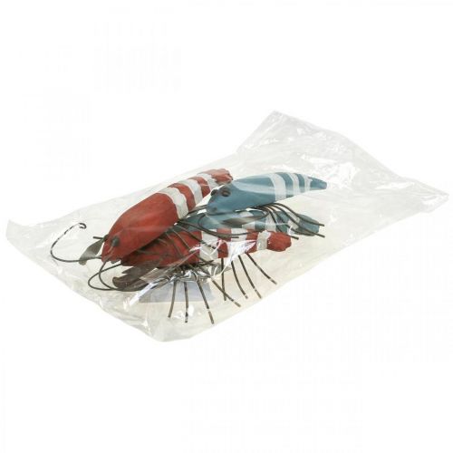 Artikel Kreeft hout en metaal maritieme decoratie rood/blauw L16cm 4st
