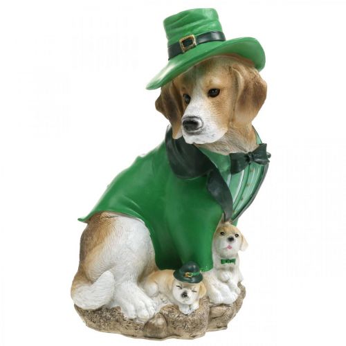 Beagle in Hat St. Patrick&#39;s Day Hond in pak Tuindecoratie Hound H24.5cm