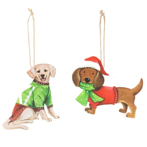 Kerstversiering met hond, decoratieve hangversiering, hond met sjaal en muts, 12 cm, 2 stuks kopen | Floristik24.nl