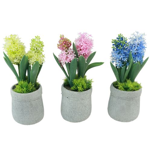 Artikel Hyacint kunst in pot geel roze blauw H23cm 3st