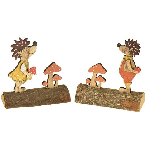 Floristik24 Egel met paddenstoelen herfstfiguur houten egel geel/oranje H11cm set van 6
