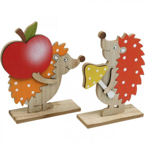 Floristik24 Herfstbeeldje, egel met appel en paddestoel, houtdecoratie oranje/rood H24/23.5cm set van 2