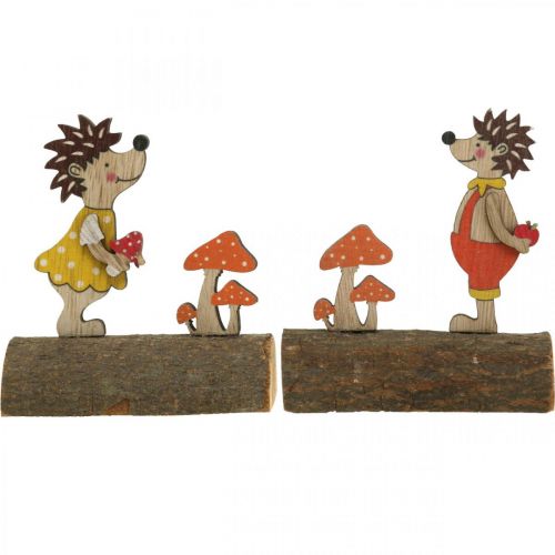 Artikel Egel met paddenstoelen Herfstfiguur houten egel Geel/Oranje H11cm Set van 6
