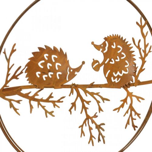 Artikel Metalen hanger, egel op tak, herfstdecoratie, decoratieve ring patina Ø15,5cm 3 stuks
