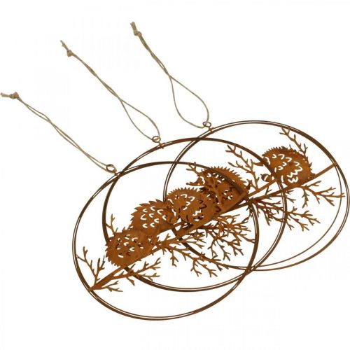 Artikel Metalen hanger, egel op tak, herfstdecoratie, decoratieve ring patina Ø15,5cm 3 stuks