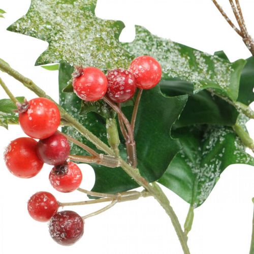 Floristik24 Kunsthulsttak, winterbessen, kerstversiering, hulst besneeuwd groen, rood L63cm