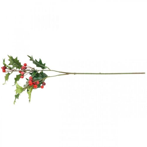 Floristik24 Kunsthulsttak, winterbessen, kerstversiering, hulst besneeuwd groen, rood L63cm