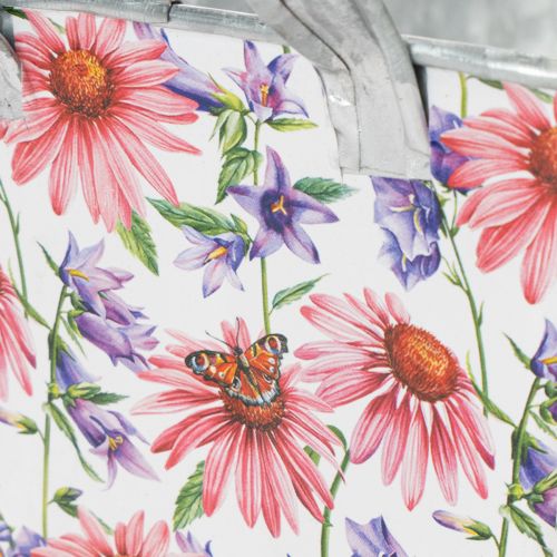 Artikel Jardinière bloembak met lentebloemen, metalen decoratie, 20×12,5×10 cm