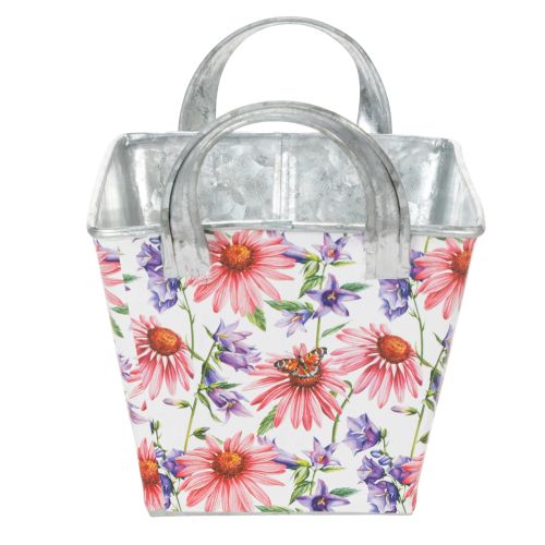 Artikel Jardinière bloembak met lentebloemen, metalen decoratie, 20×12,5×10 cm