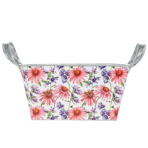 Artikel Jardinière bloembak met lentebloemen, metalen decoratie, 20×12,5×10 cm