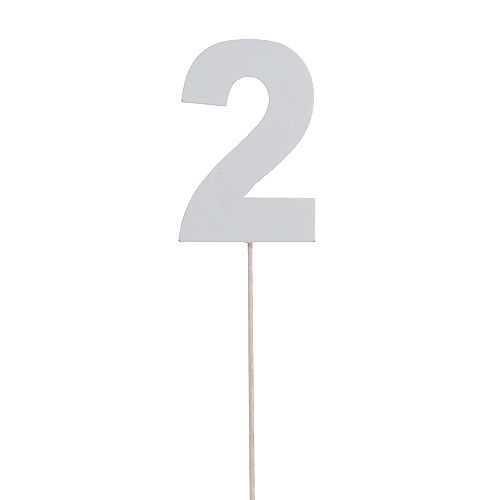 Floristik24 Verjaardag nummer "2" op de stok wit L27cm 10st