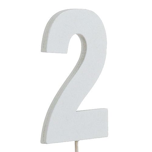Floristik24 Verjaardag nummer "2" op de stok wit L27cm 10st