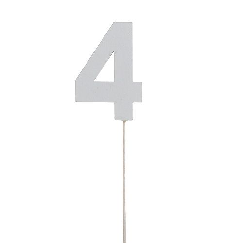 Floristik24 Verjaardag nummer "4" op de stok wit L27cm 10st