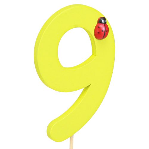 Artikel Verjaardagsnummer “9” op de stick nummerpluggen kleurrijk hout 7,5 cm 16 stuks