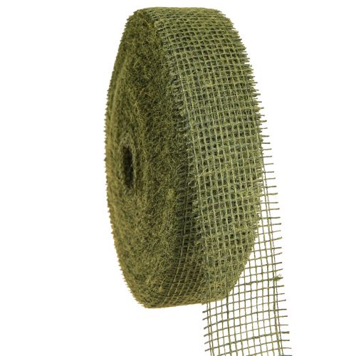 Jute lint rasterlint decoratief lint in groen olijfgroen 5cm 40m