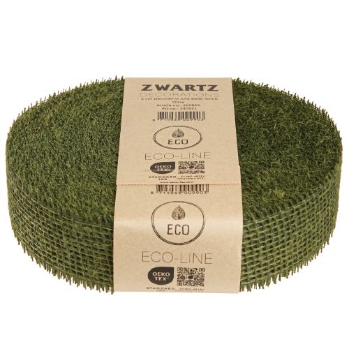 Artikel Jute lint rasterlint decoratief lint in groen olijfgroen 5cm 40m
