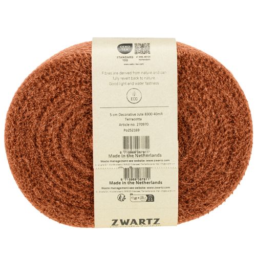 Artikel Jute lint, mesh lint, jute, ecologisch, terracotta rood, 5 cm breed, 40 m lang