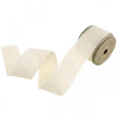Natuurlijk jute lint, decoratief lint, natuurlijke vezels jute gebleekt, wit B45mm L3m | Floristik24.nl