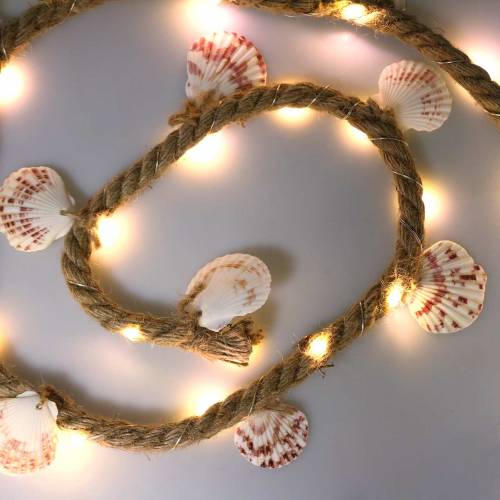 Floristik24 Jute koord met schelpen en LED 200cm decoratie visrestaurant