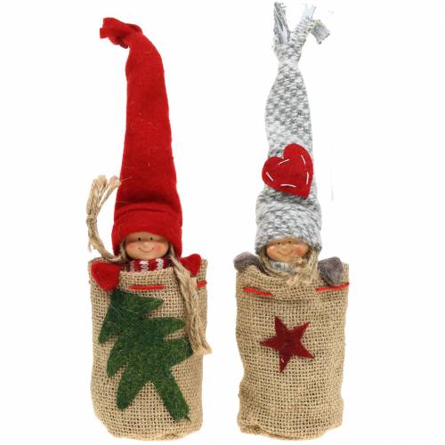 Artikel Kerstdecoratie jutezak met pop H30cm 2st