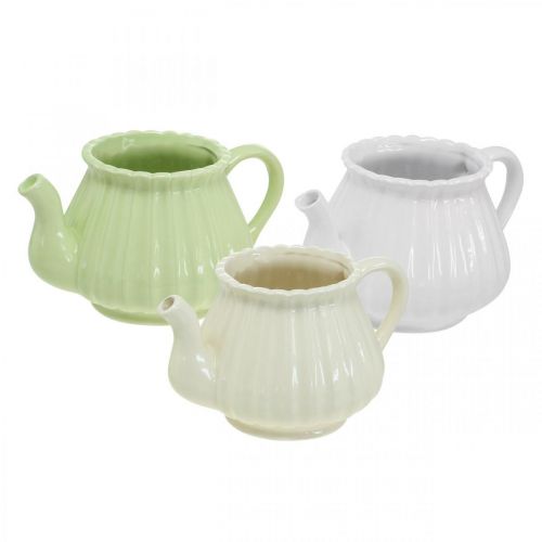 Artikel Decoratieve koffiepot keramiek, plantenpot groen, wit, crème L19cm Ø7.5cm