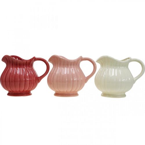 Floristik24 Siervaas, kan met handvat keramiek wit, roze, rood H14.5cm 3st