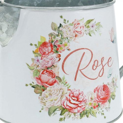 Floristik24 Metalen kan, plantenbak, metalen plantenbak met rozenmotief H12cm Ø10.5c