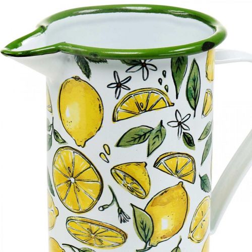 Floristik24 Emaille kan, Mediterraans decor, kan met citroenpatroon H19.5cm Ø9cm