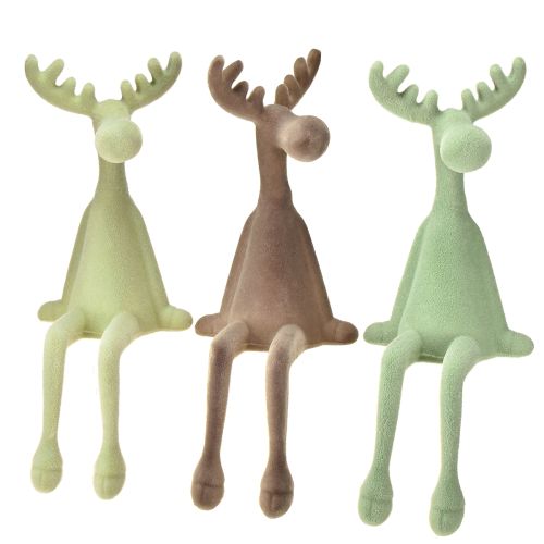 Edge kruk eland decoratie geflockt groen bruin mint 31cm 3 stuks