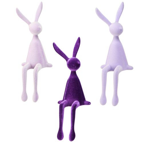Floristik24 Edge Sitter Bunny Paashaas Gevlokt Paars – 2e keus – Lila 36cm 3 st.
