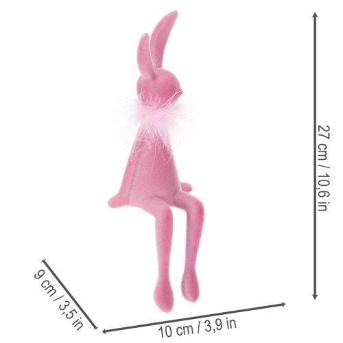 Artikel Paashaasje met verenboa, decoratief paasfiguurtje voor op een plank, 27 cm, 2 stuks