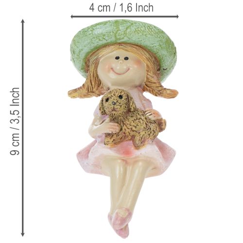 Decoratief beeldje voor op een plank: Lachend meisje met hond, Ø4,5 cm, H9,5 cm | Floristik24.nl