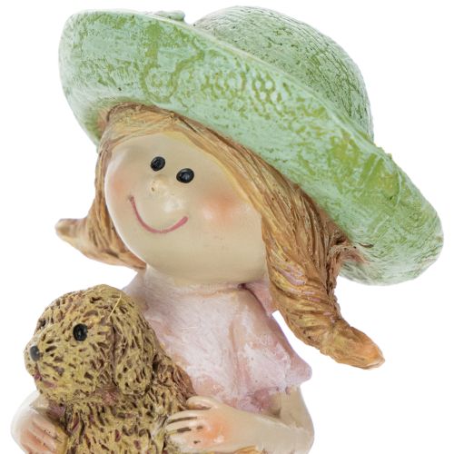 Decoratief beeldje voor op een plank: Lachend meisje met hond, Ø4,5 cm, H9,5 cm | Floristik24.nl