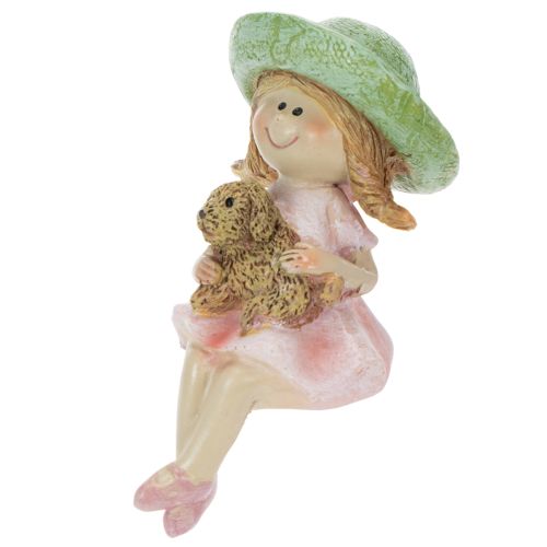 Decoratief beeldje voor op een plank: Lachend meisje met hond, Ø4,5 cm, H9,5 cm | Floristik24.nl