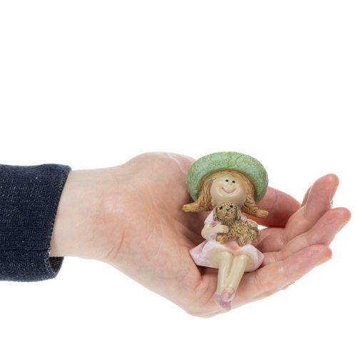 Decoratief beeldje voor op een plank: Lachend meisje met hond, Ø4,5 cm, H9,5 cm | Floristik24.nl