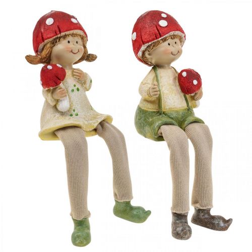 Floristik24 Plank kruk decoratieve figuren jongen en meisje paddestoel kinderen 2st