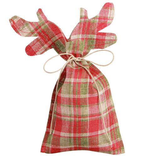 Floristik24 Geruit cadeauzakje stof Kerstrendier 22×28cm 5 st
