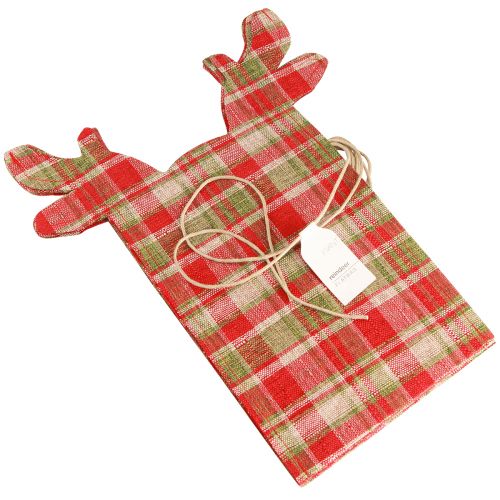 Floristik24 Geruit cadeauzakje stof Kerstrendier 22×28cm 5 st