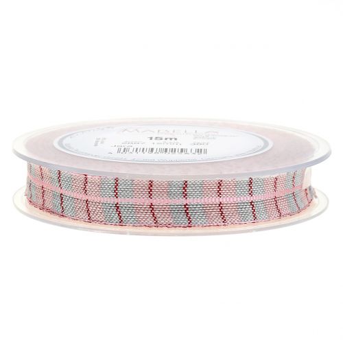 Floristik24 Controleer lint roze 15 mm 15 m