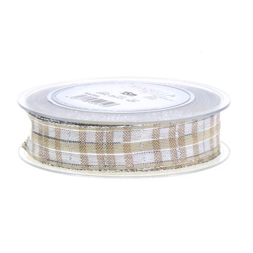 Floristik24 Controleer lint met mica natuurlijk zilver 25mm 15m