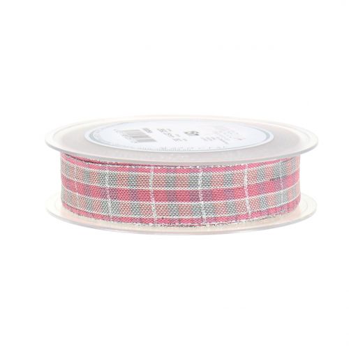 Floristik24 Controleer lint met mica roze-zilver 25mm 15m