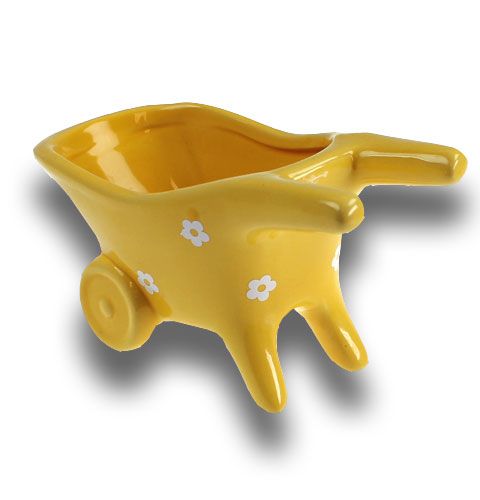 Floristik24 Keramische kruiwagen geel 16,5 cm
