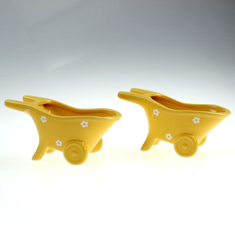 Floristik24 Keramische kruiwagen geel 16,5 cm