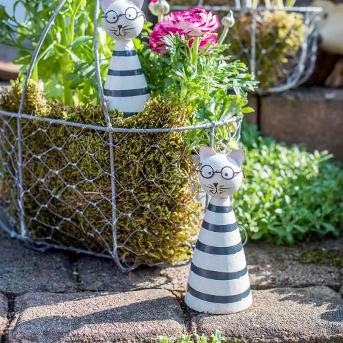 Floristik24 Kat met bril, decoratief figuur om te plaatsen, kattenfiguur metaal zwart en wit H16cm Ø7cm