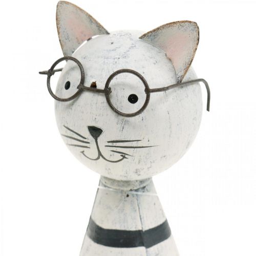 Floristik24 Kat met bril, decoratief figuur om te plaatsen, kattenfiguur metaal zwart en wit H16cm Ø7cm