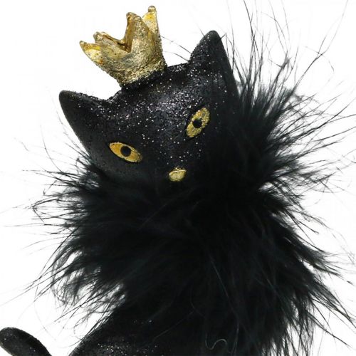 Floristik24 Decoratief figuur kat polyresin met kroon zwart goud H12.5cm 2st